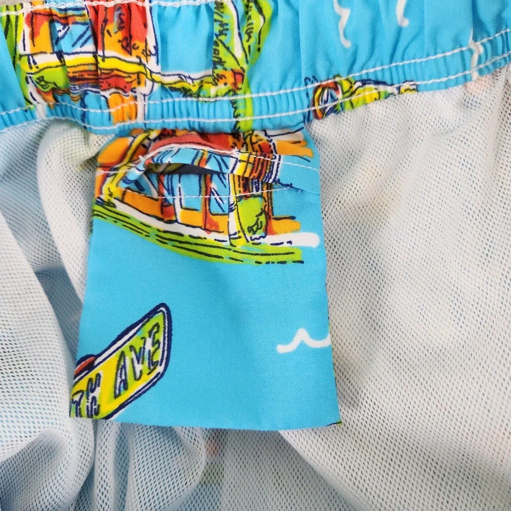Peter Millar Mens XL Worth Ave Palm Beach Swim Trunks Blue Scooter Print Shorts